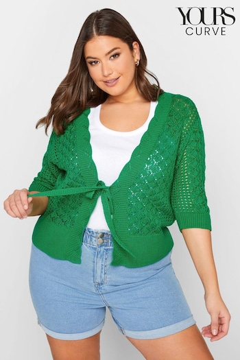 Yours Curve Green Pointelle Tie Shrug Cardigan (B85480) | £28