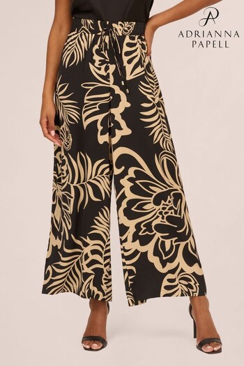 Adrianna Papell Printed Drawstring Waist Pull On Woven Black Trousers (B85524) | £49
