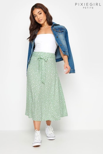 PixieGirl Petite Green Belted Midi Skirt (B85525) | £29