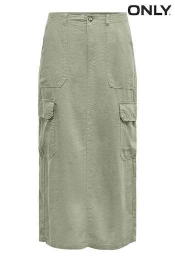 ONLY Green Linen Blend Utility Midi Skirt (B85533) | £30