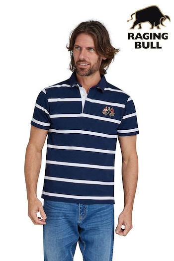 Raging Bull Blue Short Sleeve Fine Stripe Rugby Shirt (B85552) | £64 - £69