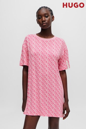 HUGO Pink Relaxed-Fit Nightdress With All-Over Logo Print (B85623) | £59