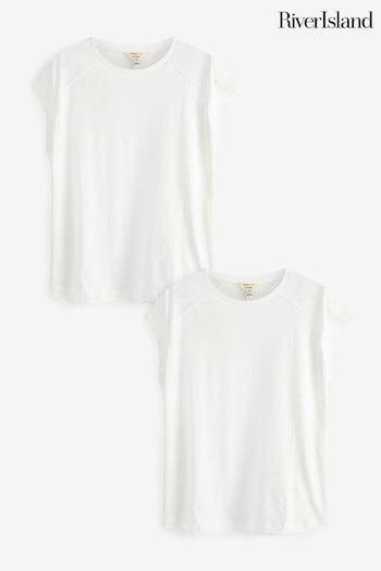 River Island White 2 Pack Rib Cuff T-Shirt (B85657) | £32