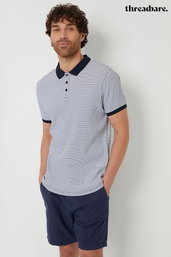 Threadbare Blue Sky Stretch Cotton Stripe Contrast Collar Baroque Polo Shirt (B85660) | £20