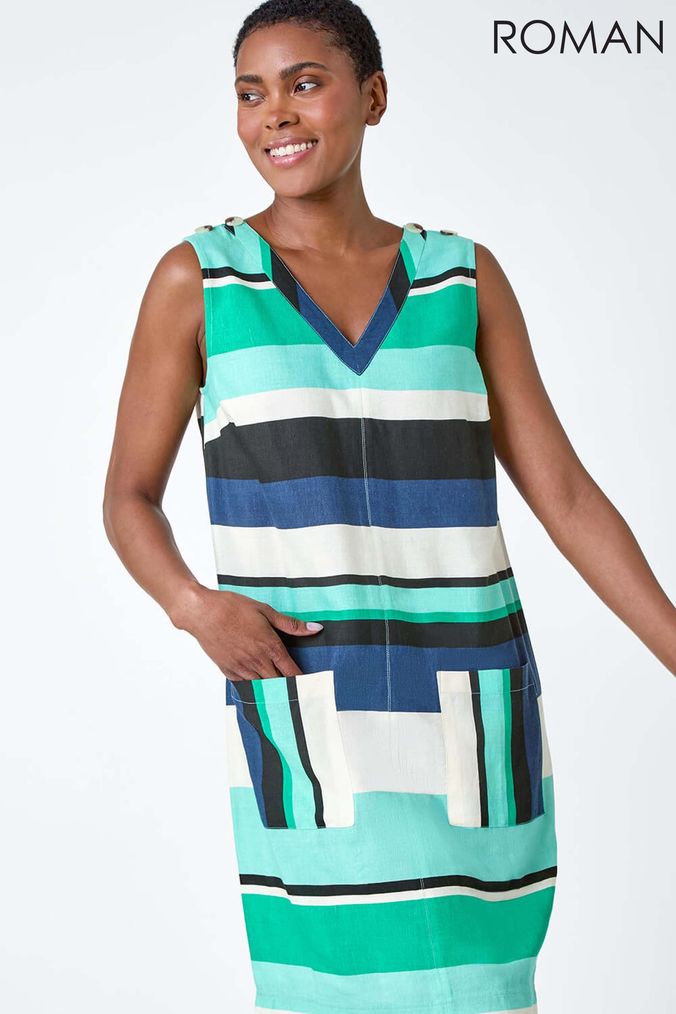 Green striped dress sales