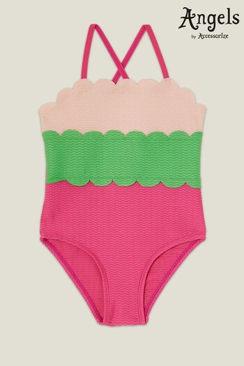 Angels By Accessorize Girls Pink Colourblock Swimsuit (B85709) | £14 - £15