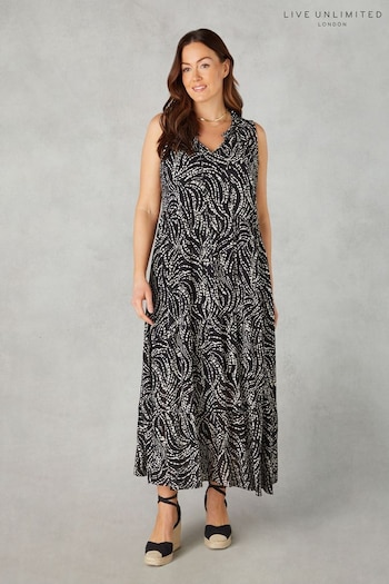 Live Unlimited Curve - Petite Spot Print Ruffle Black Midaxi Dress (B85756) | £79