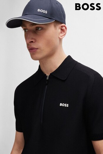 BOSS Blue Short-Sleeved Zip-Neck Polo Sweater With Logo Detail (B85794) | £159