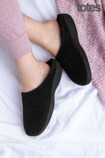 Totes Jeans Black Isotoner Popcorn Terry Mules Slippers (B85798) | £22