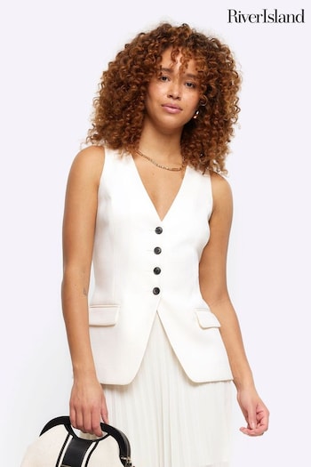River Island Cream Button Front Longline Fitted Waistcoat (B85812) | £45