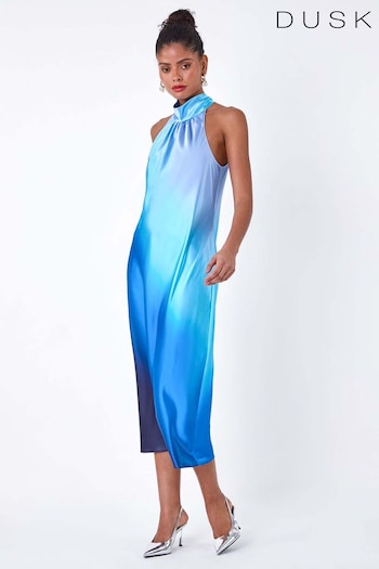 Dusk Blue Satin Ombre Halterneck Dress (B85835) | £60