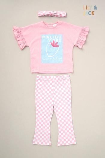 Lily & Jack Pink Top Flared Leggings And Headband Outfit Set 3 Piece (B85848) | £18