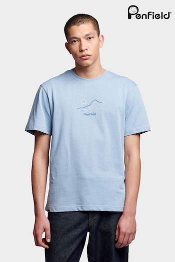 Penfield Mens Relaxed Fit Blue Embroidered Mountain T-Shirt (B86088) | £40