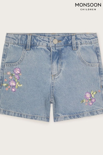 Monsoon Blue Floral Embellished Denim ist Shorts (B86108) | £20 - £24