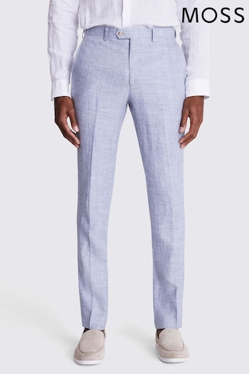 MOSS Tailored Fit Light Blue Linen Trousers (B86116) | £110