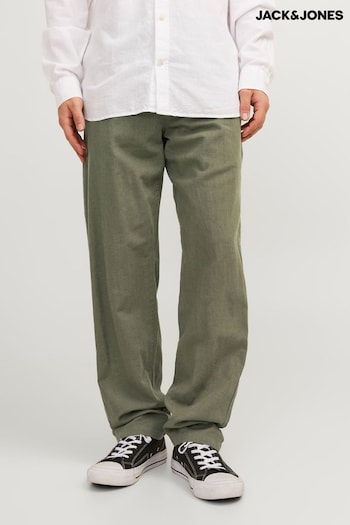 JACK & JONES Brown Linen Blend Relaxed Fit Trousers (B86181) | £42