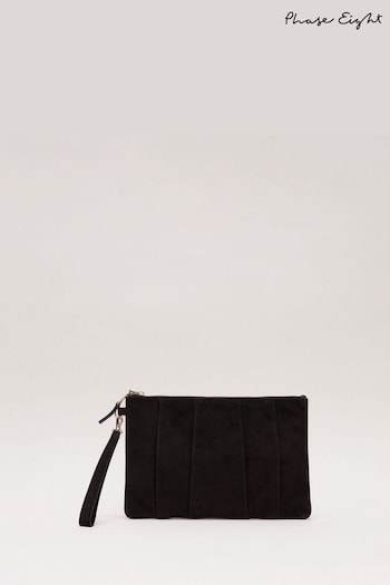 Phase Eight Suede Pleated Clutch Black Bag (B86216) | £75