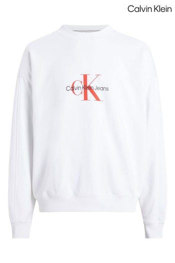 Calvin Klein Logo Crew Neck White Jumper (B86251) | £100