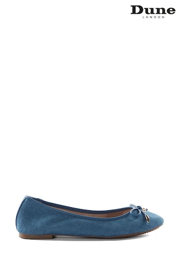 Dune London Blue Harping Branded Bow Ballerina Shoes (B86285) | £70