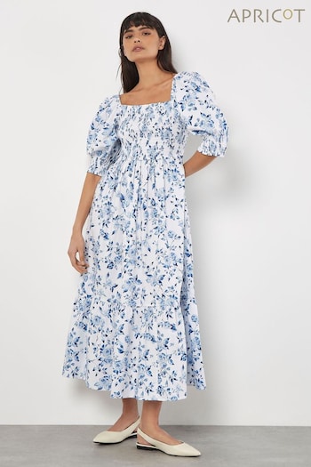 Apricot Blue Rose Cotton Milkmaid Midaxi Dress Midi (B86294) | £45