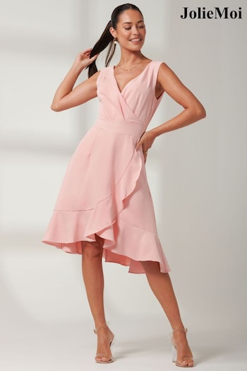 Jolie Moi Pink Wrap Frill Hem Midi Dress (B86390) | £55