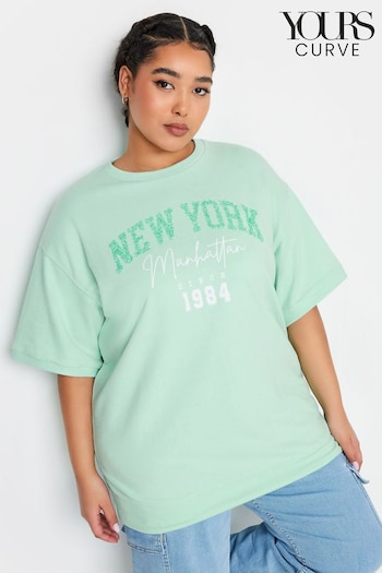 Yours Curve Green New York Slogan Embellished Top (B86418) | £22