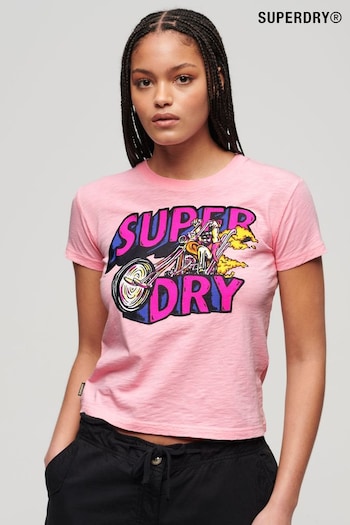 Superdry Pink Neon Motor Graphic Fitted T-Shirt (B86425) | £27