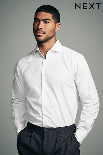 White Regular Fit Brushed Flannel Single Cuff Formal 100% Cotton Oxford Shirt With Soft Spread Collar (B86466) | £34