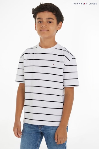 Tommy SUEDED Hilfiger Stripe White T-Shirt (B86469) | £22 - £26