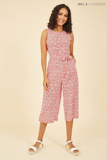 Mela Red Ditsy Floral Print Culotte Jumpsuit (B86470) | £38