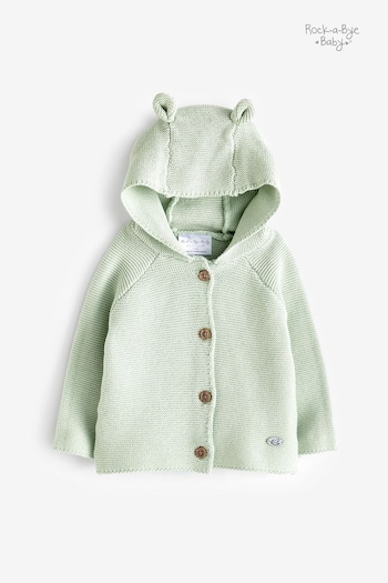 Rock-A-Bye Baby Boutique Green Hooded Bear Cotton Knit Cardigan (B86496) | £18
