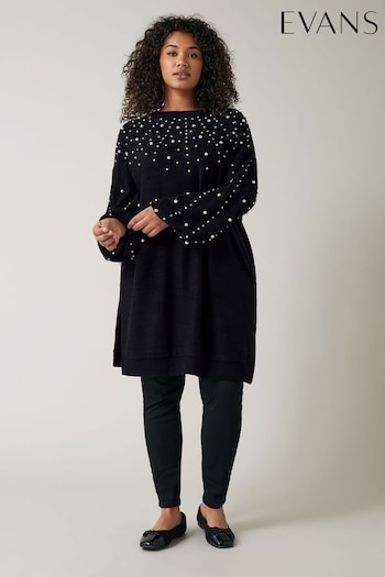 Evans Pearl Embellished Jumper Dress (B86500) | £50