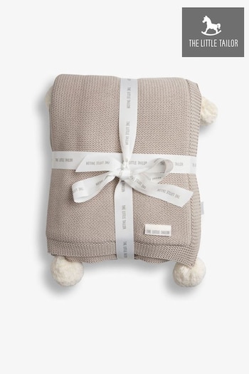 The Little Tailor Baby Natural Pom Pom Plush Lined Blanket (B86522) | £48