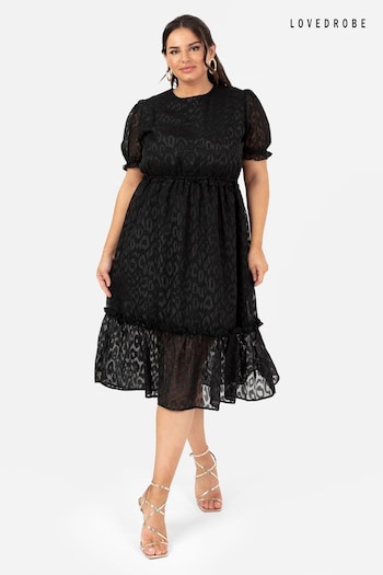 Puff Sleeve Tiered Hem Midi Dress With Frills (B86593) | £60