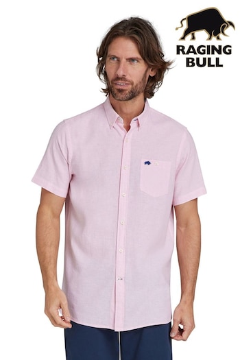 Raging Bull Pink Short Sleeve Classic Linen Shirt (B86609) | £59 - £69