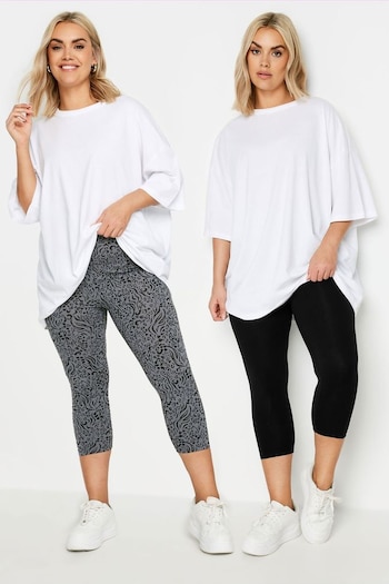 Yours Curve Grey Cropped Leggings white 2 Pack (B86622) | £24