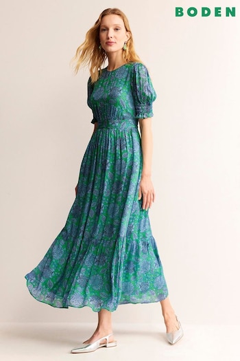 Boden Green Smocked Cuff Maxi Dress (B86706) | £175