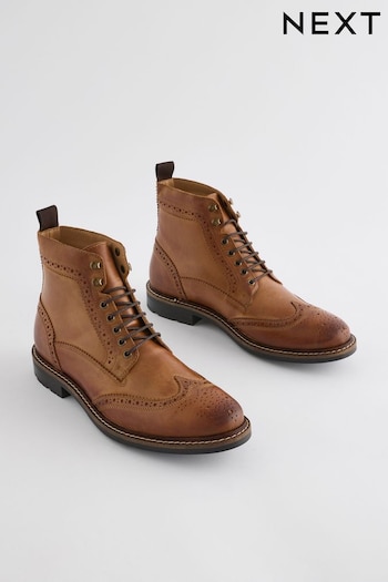 Tan Brown Leather Brogue Boots (B86711) | £78