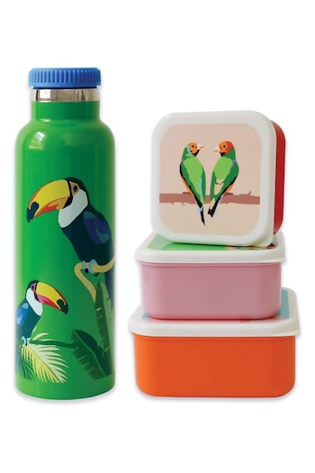 Emily Brooks normal Stainless Steel Toucan Water Bottle & Set of 3 Snack Pots (B86748) | £30