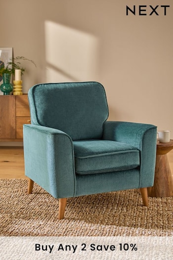 Plush Chenille Teal Blue Walnut Leg Stamford Armchair (B86768) | £399