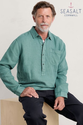 Seasalt Cornwall Green Mens Artists Linen Shirt (B86809) | £70