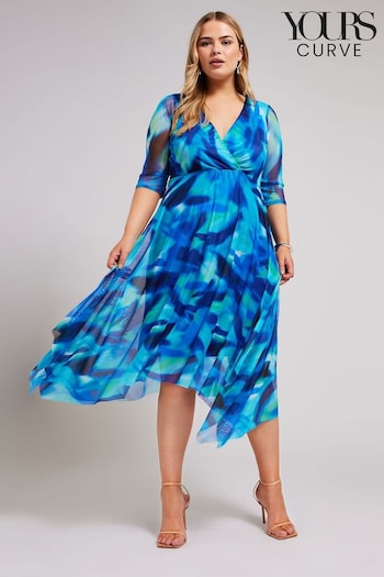 YOURS LONDON Curve Blue Cowl Neck Mesh Midi Dress (B86853) | £55