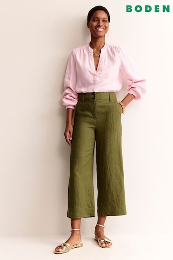 Boden Green Petite Westbourne Linen Crop Trousers (B86868) | £90