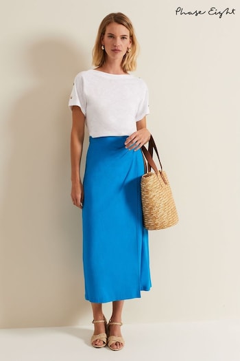 Phase Eight Blue Hayden Linen Wrap Skirt (B87059) | £79