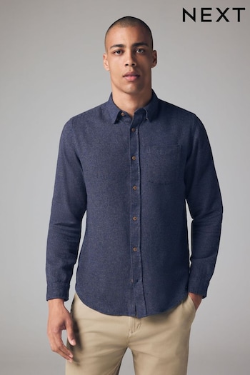 Navy Blue Brushed Texture 100% Cotton Long Sleeve Shirt (B87135) | £30