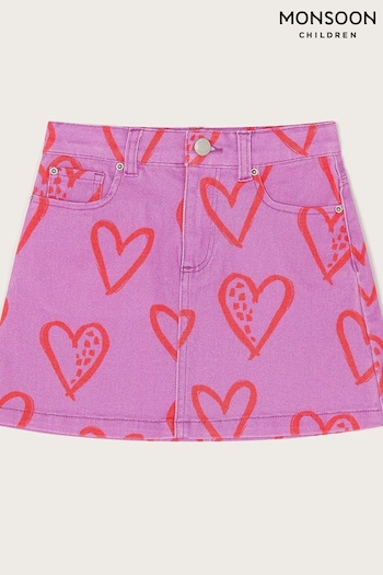 Monsoon Purple Heart Print Denim Skirt (B87143) | £23 - £27