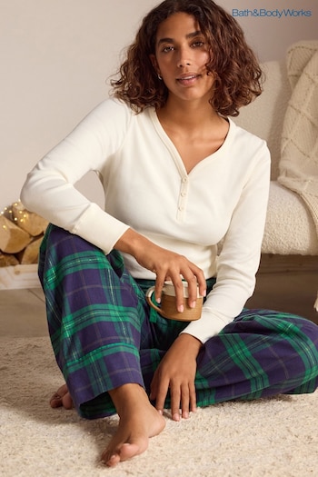 Bath & Body Works Navy/Green Check Jersey Pyjama Set (B87203) | £42