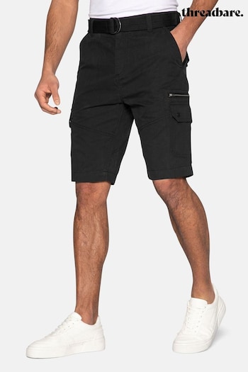 Threadbare Black Cotton Blend Belted Cargo Modern Shorts (B87313) | £34
