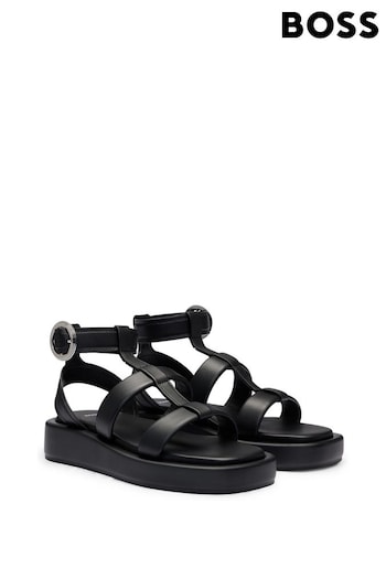 BOSS Black Platform Leather Sandals CORE With Branded Buckle Closure (B87329) | £199