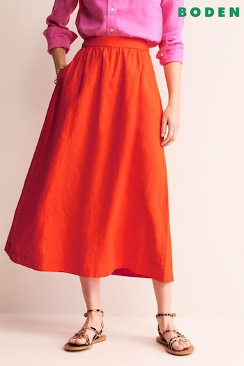 Boden Orange Florence Linen Midi Skirt (B87408) | £95